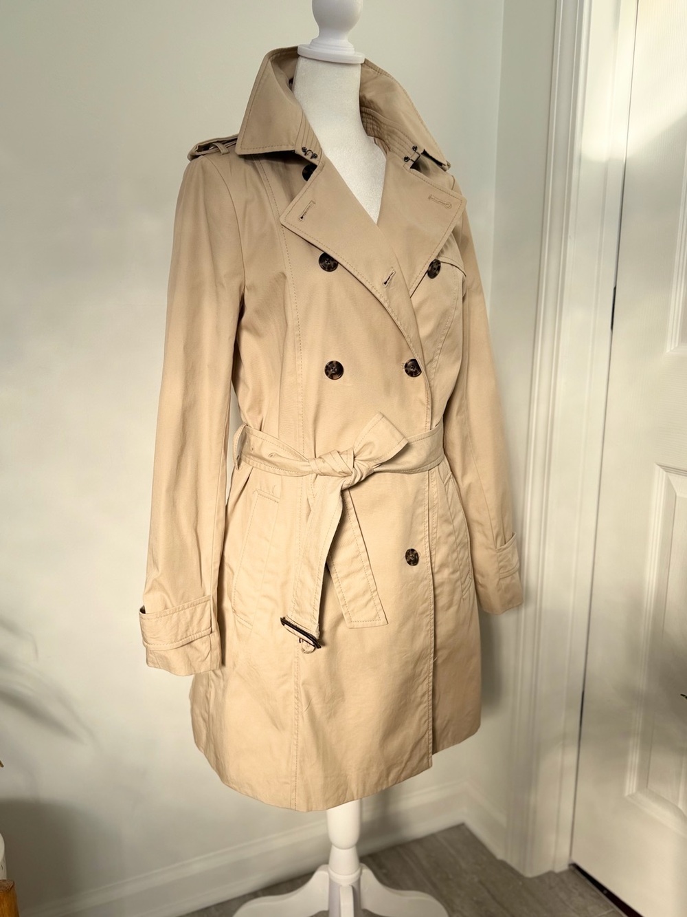 Banana Republic Trench Coat Women M Beige Cotton Belted Double Breasted Classic